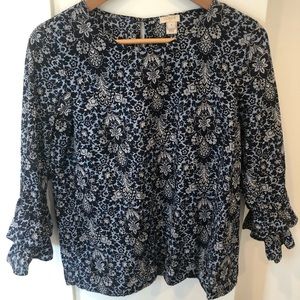 J. Crew Tops - J. Crew Blue Print Ruffle Sleeve Shirt J. Crew Tops - J. Crew Blue Print Ruffle Sleeve Shirt